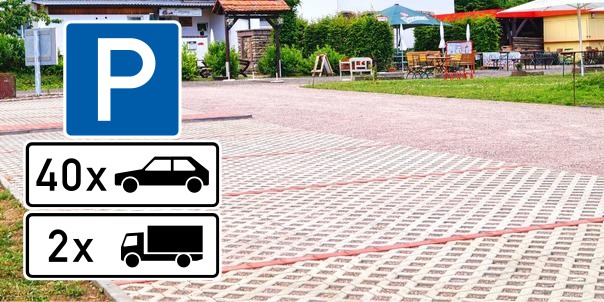 Parkplatz mit Ladesäule Parkplatz am Landgasthof Fürstenhof in Erfurt. LKW Parkplatz und 40 Gästeparkplätze